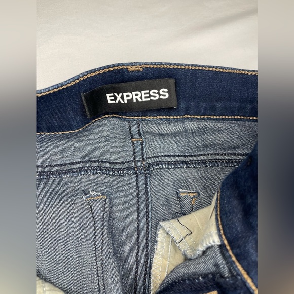 Express High Waisted Medium Wash Embroidered Ripped 90s Skinny/legging Jeans - Picture 7 of 9